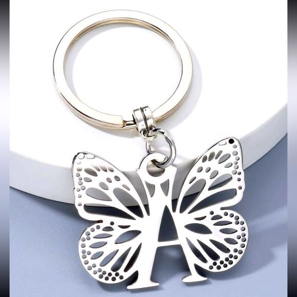 New Butterfly A Initial Initials Letter Keychain Purse Charm Gift Silver - Picture 1 of 6